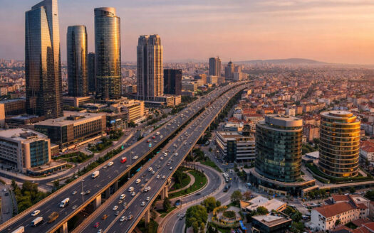Basın Ekspres Road with city traffic and connectivity