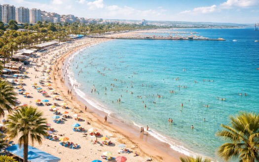 Büyükçekmece Beach Istanbul with golden sand and calm Marmara Sea waters