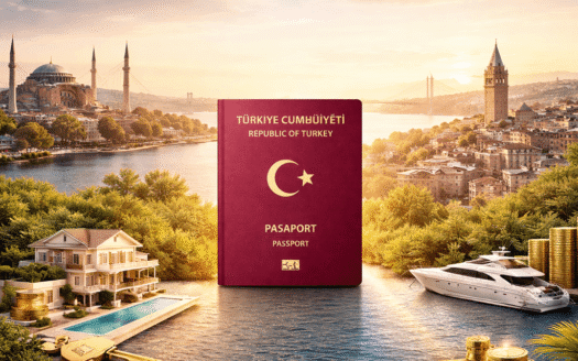 Turkish citizenship by investment 2026 concept showing Turkish passport and real estate investment