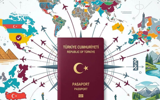 Map showing Turkish Passport Visa-Free Countries in 2026 for global travelers