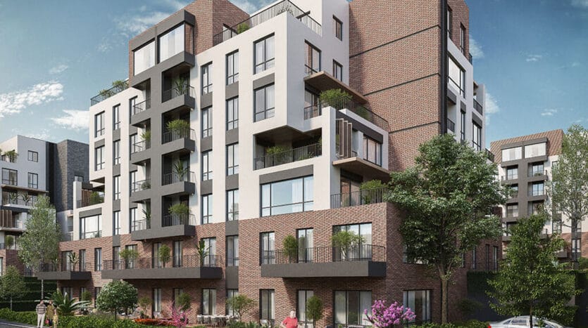 Luxury low-rise buildings surrounded by green landscapes